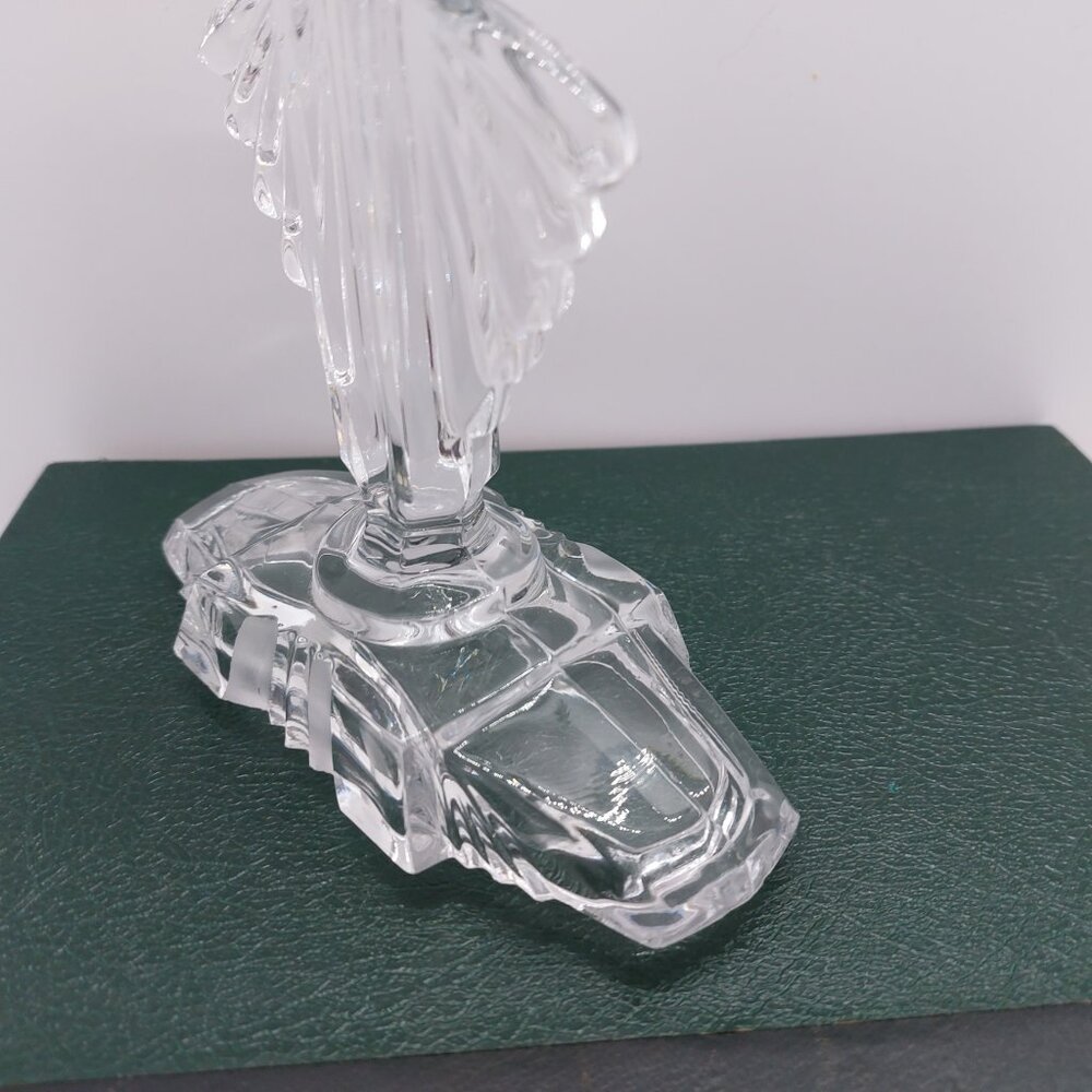 Vintage Art Glass Clear Glass Trinket Pot Fan Shape Lid Vanity Dressing Table - Picture 13 of 16